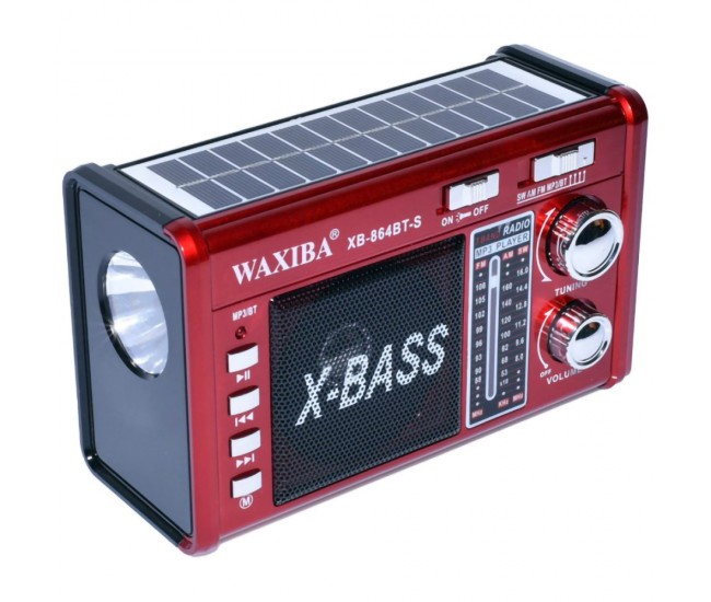 Radio MP3, cu bluetooth, USB/TF, baterie reincarcabila, panou solar si lanterna, rosu - YG201US