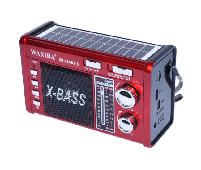 Radio MP3, cu bluetooth, USB/TF, baterie reincarcabila, panou solar si lanterna, rosu - YG201US