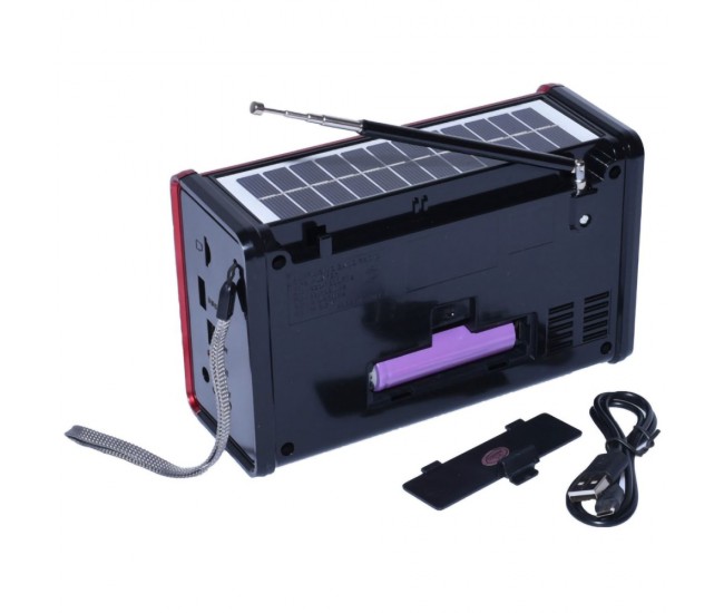 Radio MP3, cu bluetooth, USB/TF, baterie reincarcabila, panou solar si lanterna, rosu - YG201US