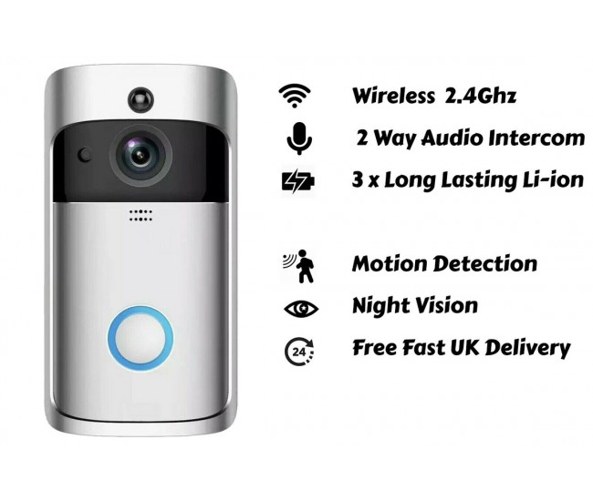 Videointerfon Smart V5, WiFi, Argintiu, cu Sonerie inteligenta WiFi, Camerga video HD, Convorbire bidirectionala, senzor miscare, detector audio, iOS si Android, camera supraveghere