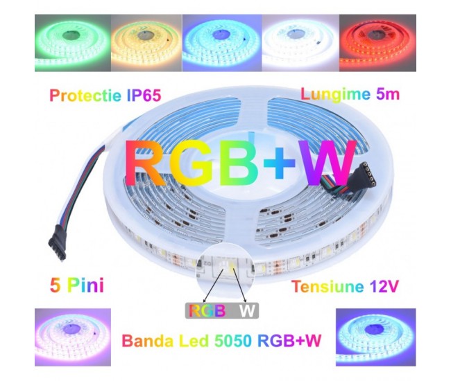 BANDA LED RGBW 5050, 60LED/M - IP65, 5M/ROLA
