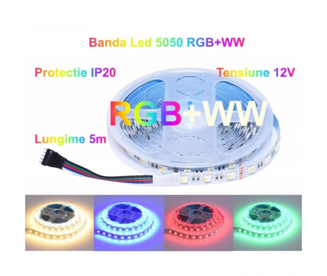 BANDA LED RGBWW 5050, 60LED/M - IP20, 5M/ROLA