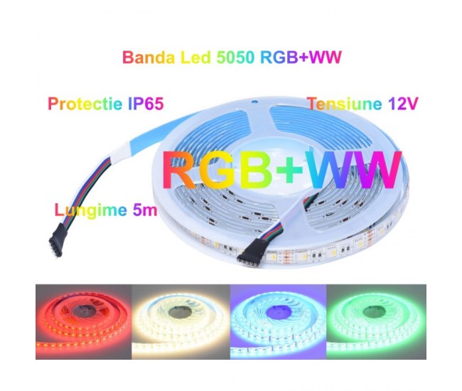 BANDA LED RGBWW 5050, 60LED/M - IP65, 5M/ROLA