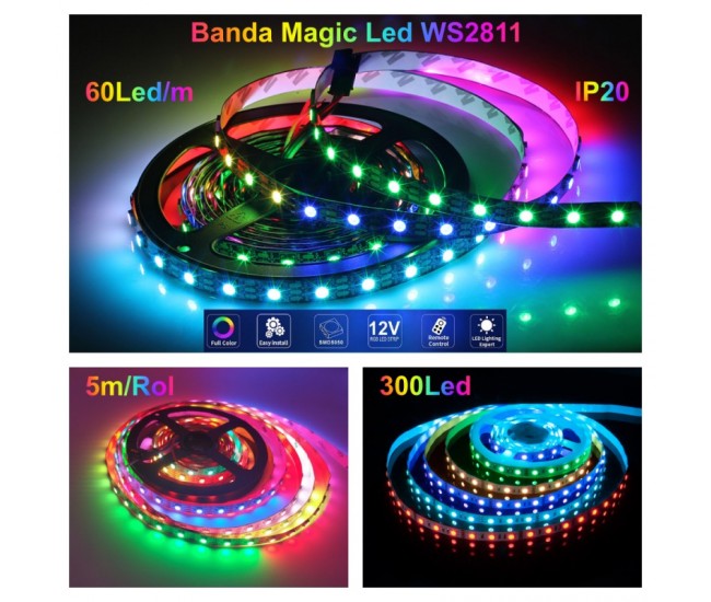 BANDA LED WS2811 DIGITAL PIXEL 5050 RGB 60D-12V / IP20