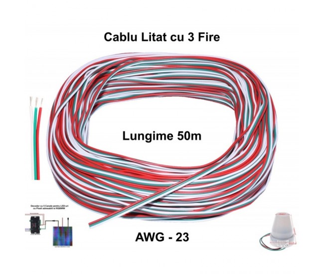 CABLU ALIMENTARE LED RGB 3 FIRE, 50M/ROLA
