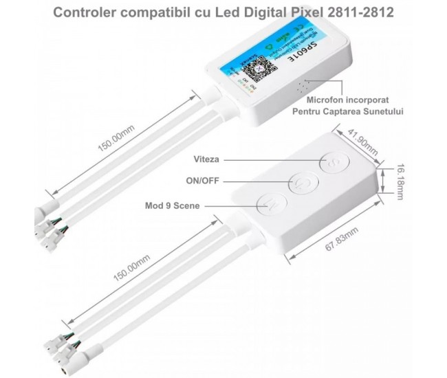CONTROLER LED PIXEL 2CH CU BLUETOOTH SP601E