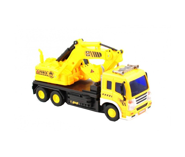Camion de jucarie cu excavator si telecomanda, galben - PET2157