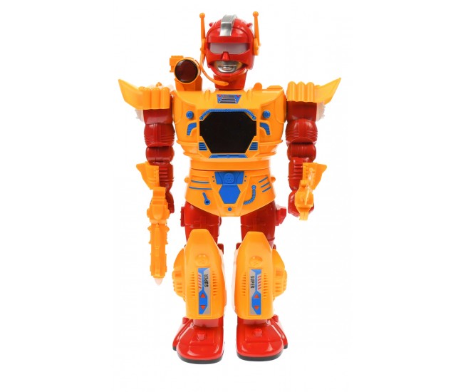 Robot de jucarie cu luminite si sunete, merge, culoare portocaliu - 591