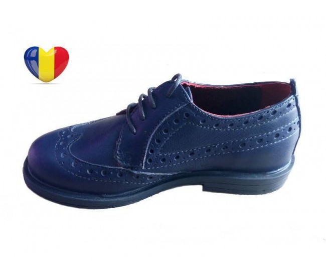 Pantofi baieti piele naturala bleumarin - cod PF17