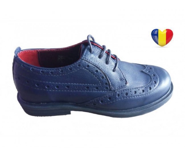 Pantofi baieti piele naturala bleumarin - cod PF17