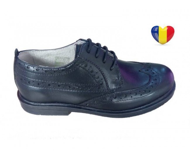 Pantofi baieti piele naturala negri - cod PF18