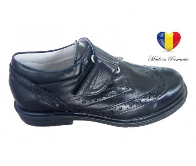 Pantofi baieti piele naturala negri - cod PF19