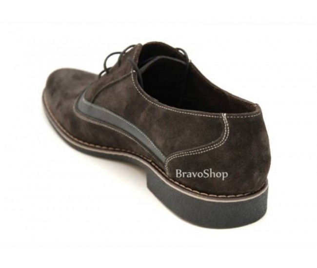 Pantofi barbati maro din piele naturale intoarsa cu suvite casual - eleganti P41M Pantofi barbati maro din piele naturale intoarsa cu suvite casual - eleganti P41M