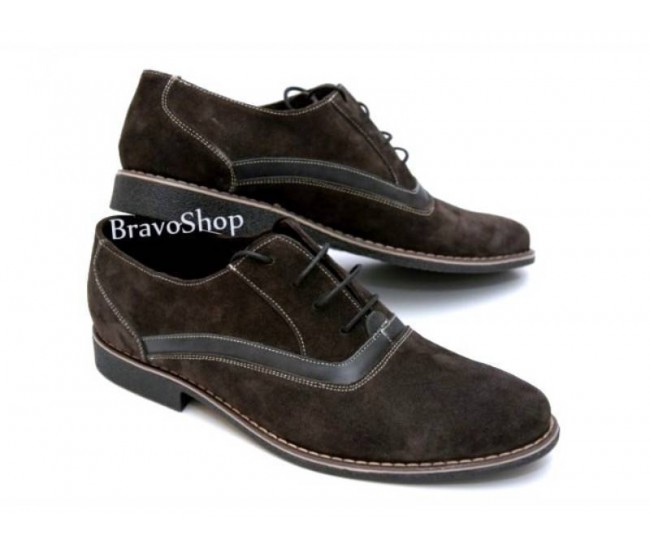 Pantofi barbati maro din piele naturale intoarsa cu suvite casual - eleganti P41M Pantofi barbati maro din piele naturale intoarsa cu suvite casual - eleganti P41M