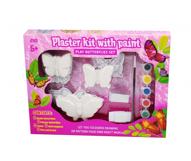 Set pentru pictat, include acuarele, pensule si figurine din ipsos (Fluturasi) pentru pictat