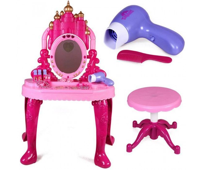 Masa de infrumusetare cu scaunel si pian (12 melodii) oglinda, feon si accesorii - Super jucarie pentru fetite! Masa de infrumusetare cu scaunel si pian (12 melodii) oglinda, feon si accesorii - Super jucarie pentru fetite!