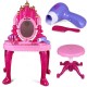 Masa de infrumusetare cu scaunel si pian (12 melodii) oglinda, feon si accesorii - Super jucarie pentru fetite! Masa de infrumusetare cu scaunel si pian (12 melodii) oglinda, feon si accesorii - Super jucarie pentru fetite!