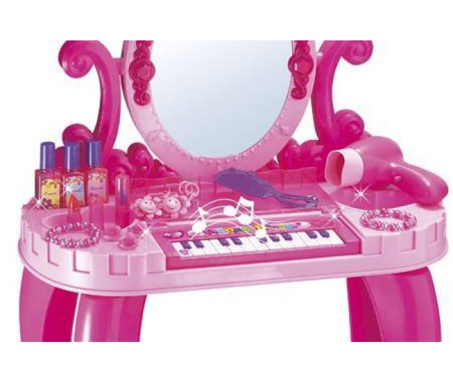 Masa de infrumusetare cu scaunel si pian (12 melodii) oglinda, feon si accesorii - Super jucarie pentru fetite! Masa de infrumusetare cu scaunel si pian (12 melodii) oglinda, feon si accesorii - Super jucarie pentru fetite!