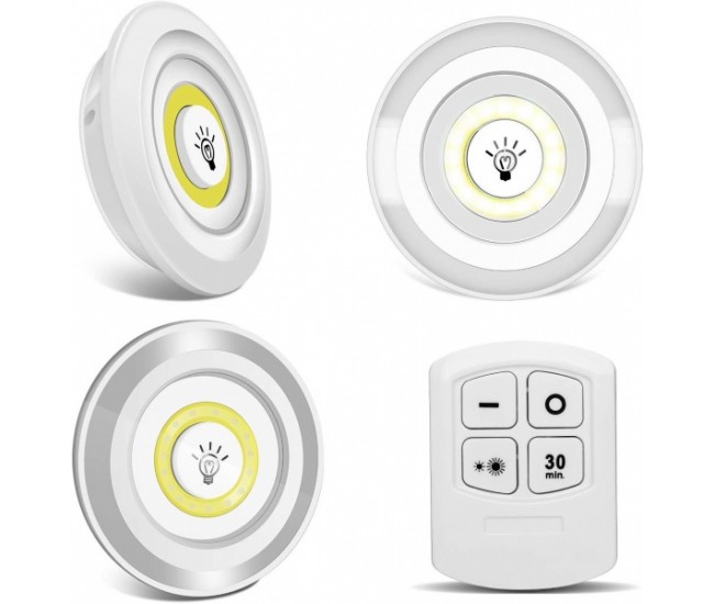 Set 3 spoturi cu lumina led alba, multifunctionale cu telecomanda - 3LEDREMOTE