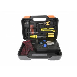  Set compresor auto cu manometru digital si lanterna, 12V (bricheta), 100 PSI, cu unelte  ZEBRA - 70101