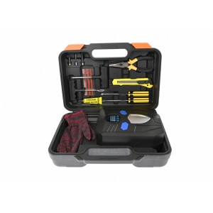  Set compresor auto cu manometru digital si lanterna, 12V (bricheta), 100 PSI, cu unelte  ZEBRA - 70101