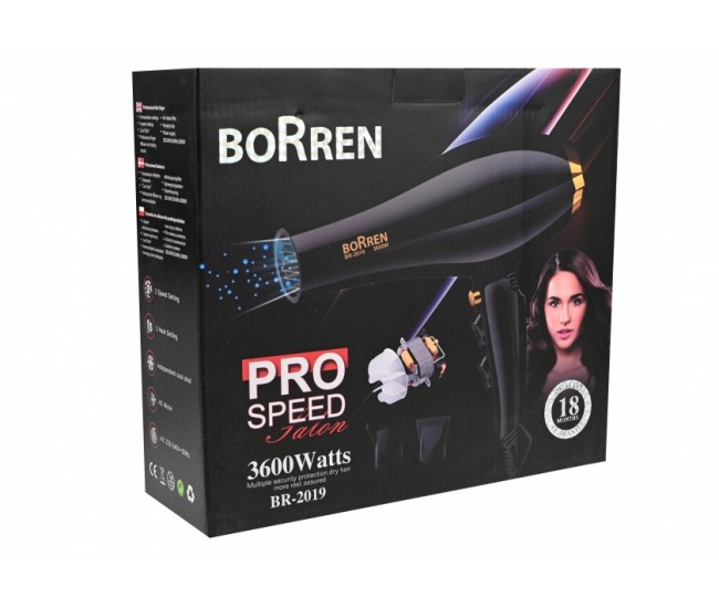 Uscator de par PRO SPEED Profesional cu 3 trepte de temperatura si 2 viteze Borren - BR2019