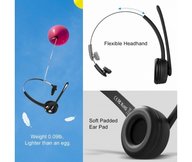 Casca Bluetooth profesionala MPOW PRO, autonomie mare, claritate sunet HD si rotatie 360 grade, recomandata pentru call center sau soferi - BH015B Casca Bluetooth profesionala MPOW PRO, autonomie mare, claritate sunet HD si rotatie 360 grade, recomandata pentru call center sau soferi - BH015B