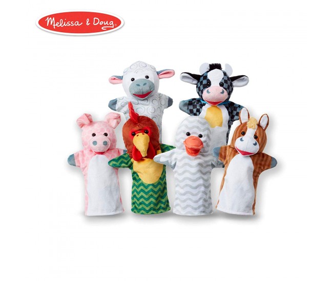 Set 6 papusi de mana animale de la ferma - melissa & doug