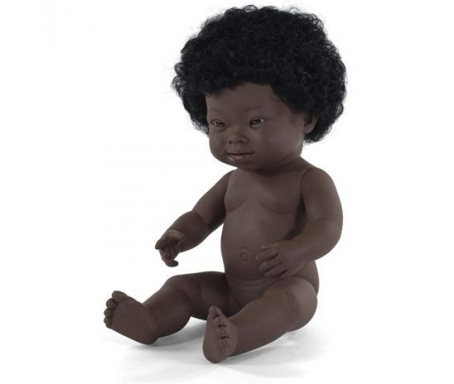 Papusa educationala 38 cm fetita africana cu sindrom down