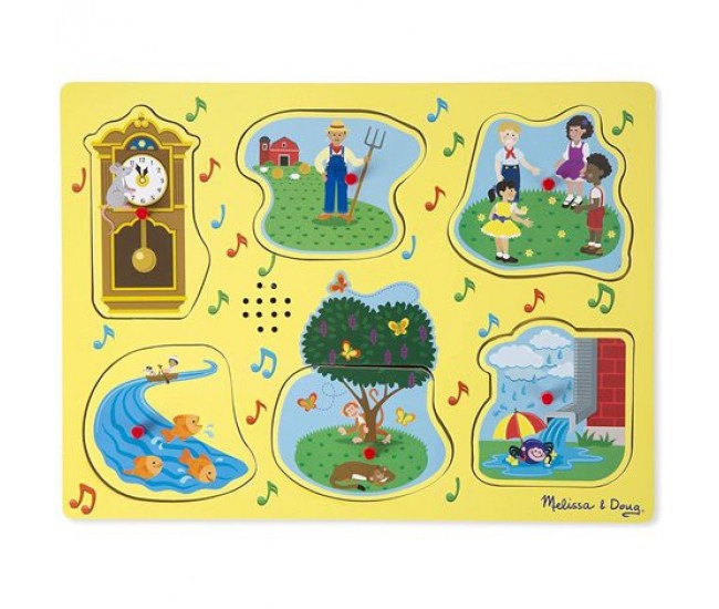 Puzzle de lemn cu sunete cantecele copilariei melissa & doug