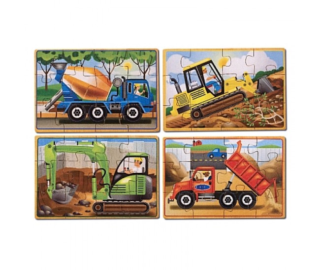 Set 4 puzzle lemn in cutie vehicule pentru constructii melissa and doug