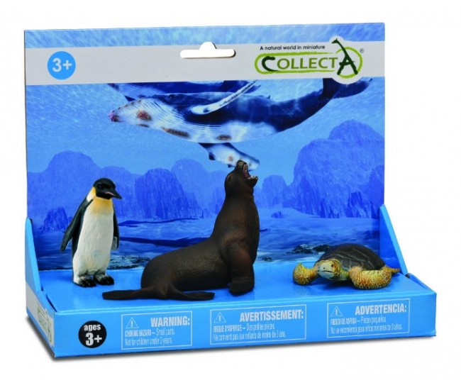 Set de 3 figurine pictate manual foca, pinguin si testoasa
