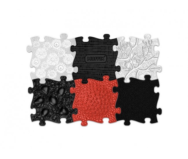 Covoras ortopedic senzorial puzzle set  rosu si negru pentru bebelusi muffik