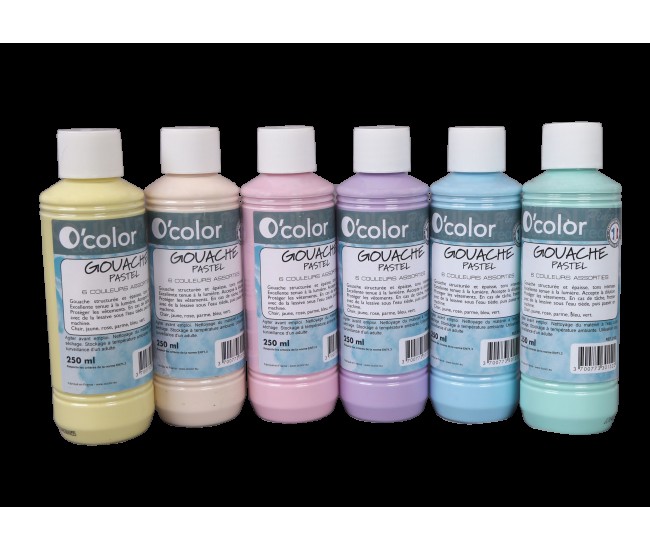 Guasa lavabila 6 x 250 ml, culori pastel