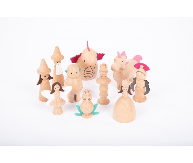 Set 10 figurine din lemn lumea basmelor