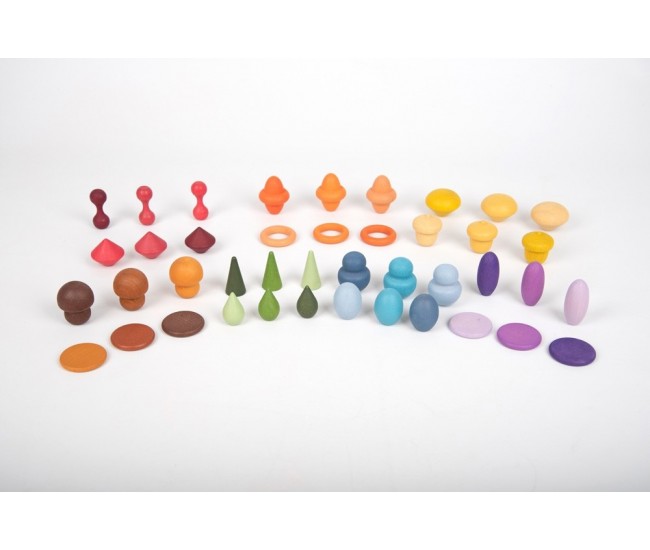 Set de 42 forme din lemn colorate pentru activitati educative comorile padurii