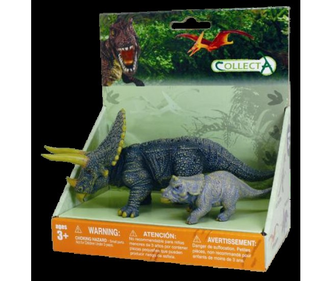 Set de 2 figurine pictate manual triceratops cu pui 89312