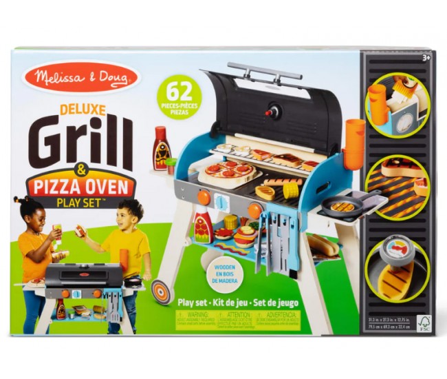 Set de joaca din lemn cu accesorii grill si pizza