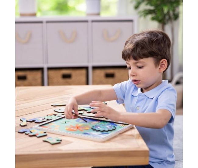 Puzzle educativ din lemn, cu rotite dintate, oceanul, 8 piese, pentru copii 3 ani+, melissa&doug 31003