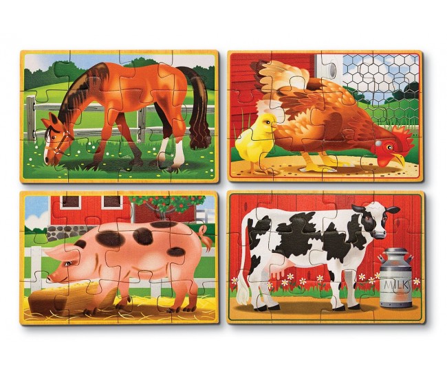 Set 4 puzzle lemn in cutie animale domestice melissa and doug