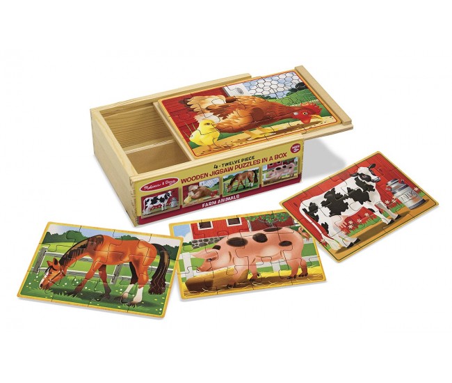 Set 4 puzzle lemn in cutie animale domestice melissa and doug