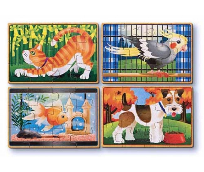 Set 4 puzzle lemn in cutie animale de companie melissa and doug