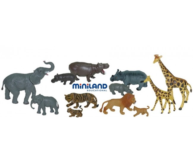 Animale salbatice cu puii set de 12 figurine - miniland