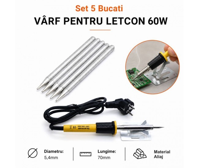 Set 5 Bucati Varfuri pentru Letcon Electric 60W, 5.4mm x 70mm DALBI