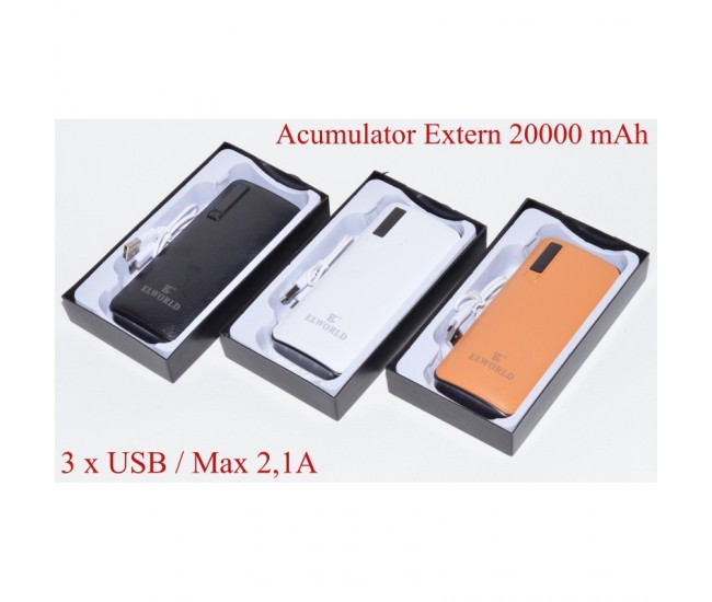 Baterie Externa Power-Bank 20000mAh, 3,7V/38,5Wh