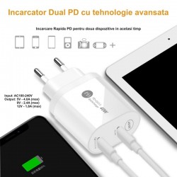 Incarcator Rapid 40W Dual PD Tip C - 20W+20W Incarcator Rapid 40W Dual PD Tip C - 20W+20W