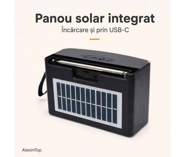 Boxă Portabilă Bluetooth cu Panou Solar, Radio FM SZ-L15 MINI