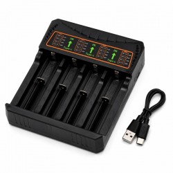 Incarcator Universal pentru Acumulatori Li-ion 4 Sloturi 18650 USB Type-C DALBI
