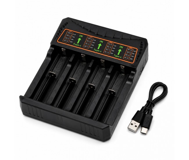 Incarcator Universal pentru Acumulatori Li-ion 4 Sloturi 18650 USB Type-C DALBI