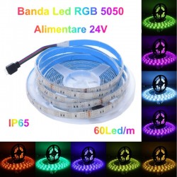 Banda Led RGB 24V- 60Led/m, Exterior IP65 - 5m/Rol Banda Led RGB 24V- 60Led/m, Exterior IP65 - 5m/Rol